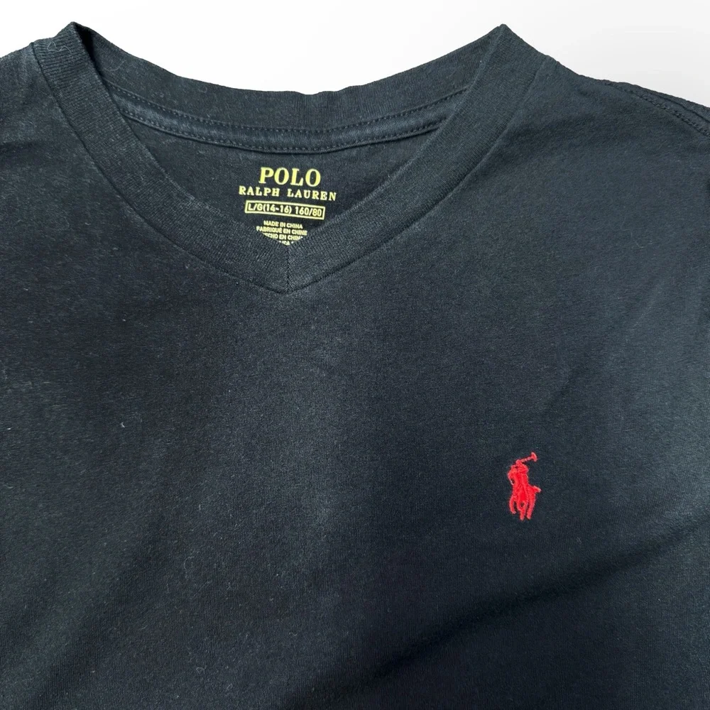 Kids Ralph Lauren Black Long Sleeve Tee with Red Logo